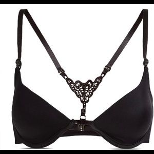 Sexy Black crochet racer back front closure bra 34C